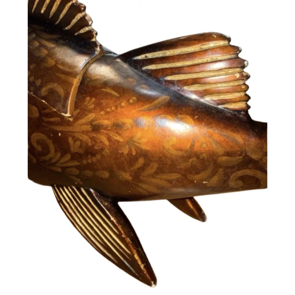 Vintage Castilian Wooden Fish Trinket Box Carved Hinged Keepsake Box 26x11 Rare